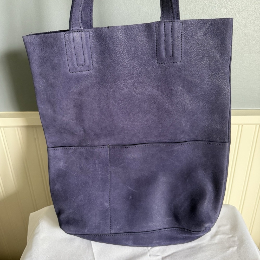 Noonday Collection Rustic Navy Blue Leather Tote Shoulder Bag Purse Large